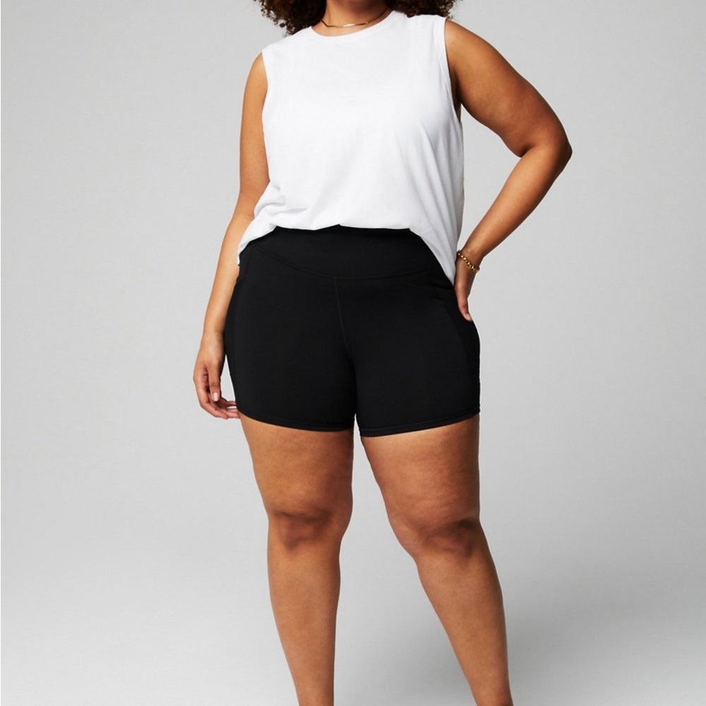 Fabletics Black High-Rise Bike Shorts with Side Phone Pocket